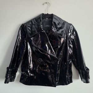 Robert Rodriguez Black Patent Leather Jacket Cropped Double Breasted Moto Sz 2